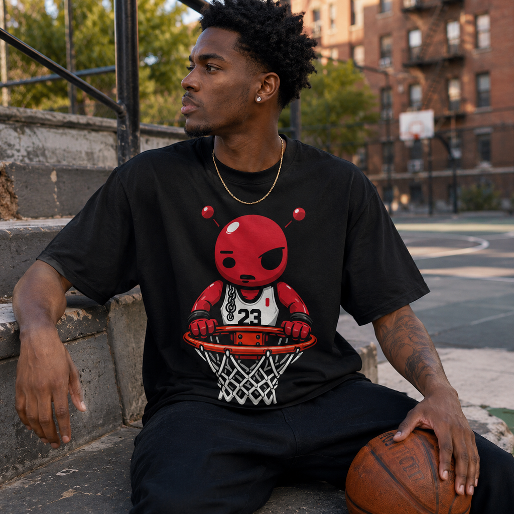 Red Brick Tee black oversized basketball graphic t-shirt product mockup