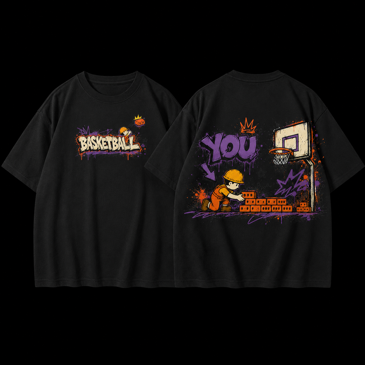 Brick Layer Tee black basketball graphic t-shirt flat lay on a dark background
