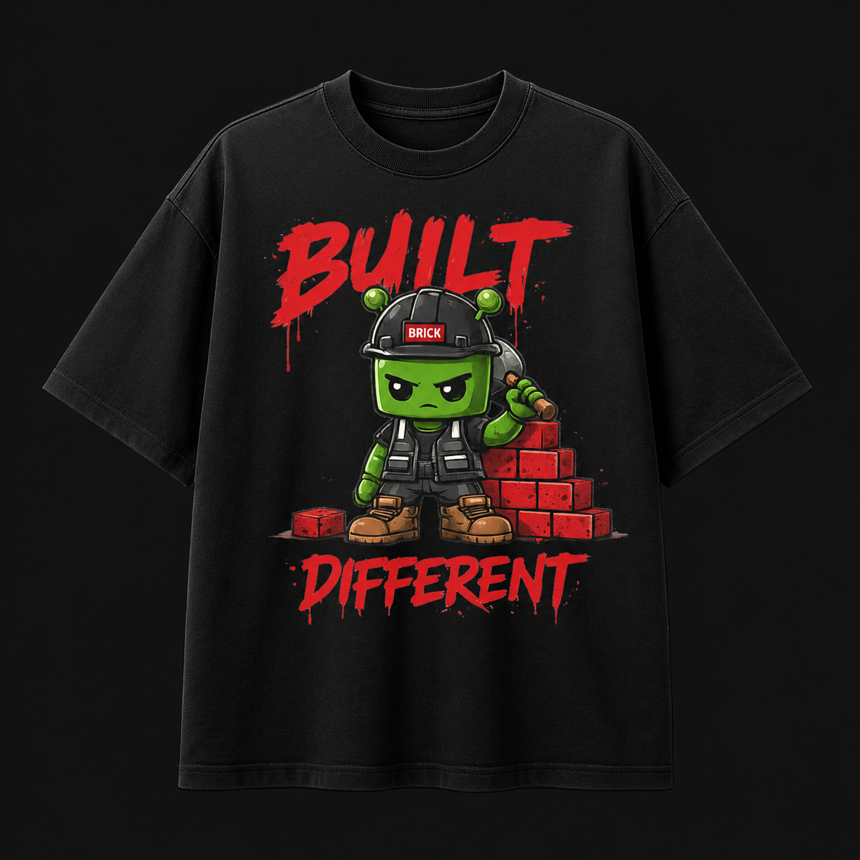 Brick Different Tee black basketball graphic t-shirt flat lay on a dark background
