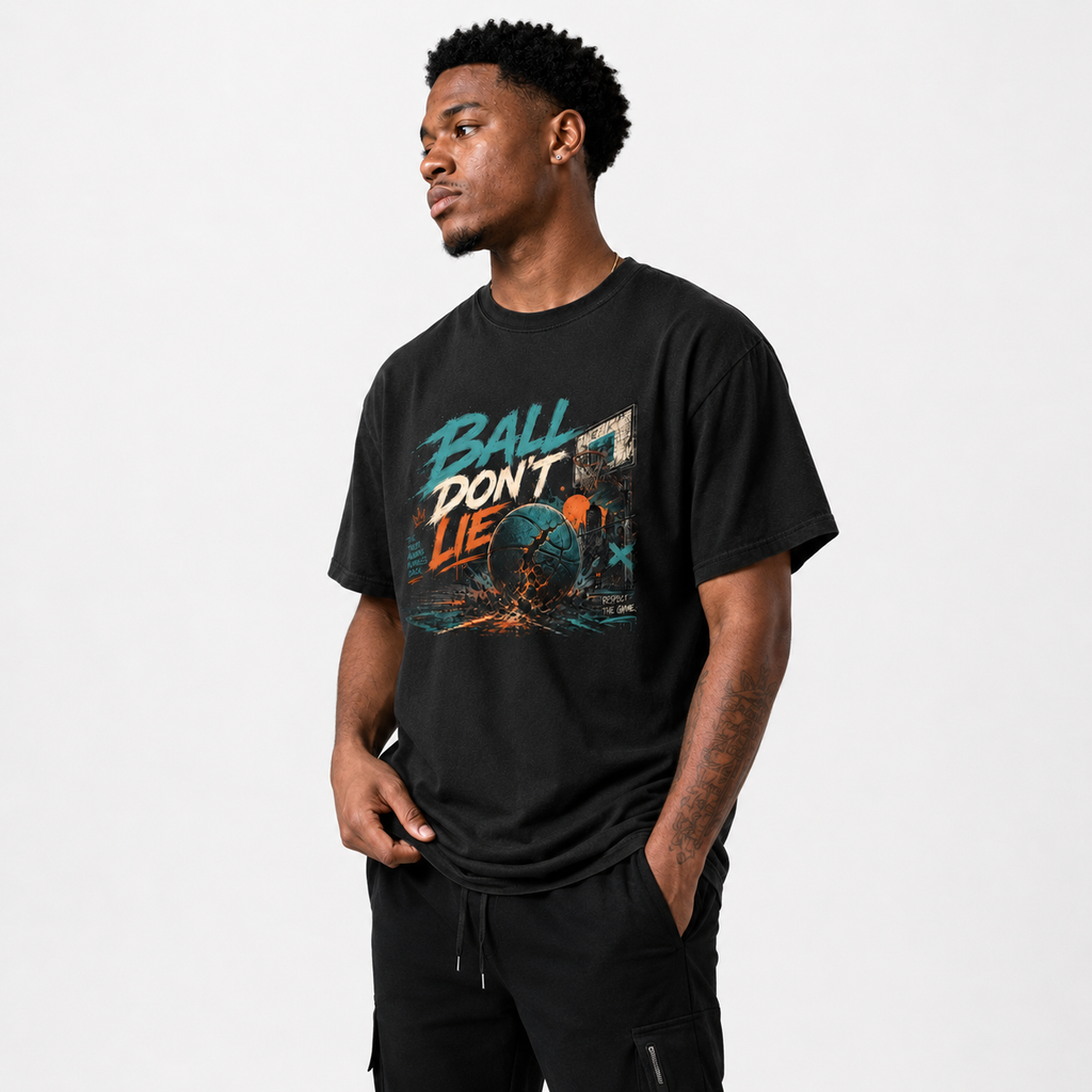 Ball Don’t Lie T-Shirt relaxed basketball streetwear lifestyle mockup