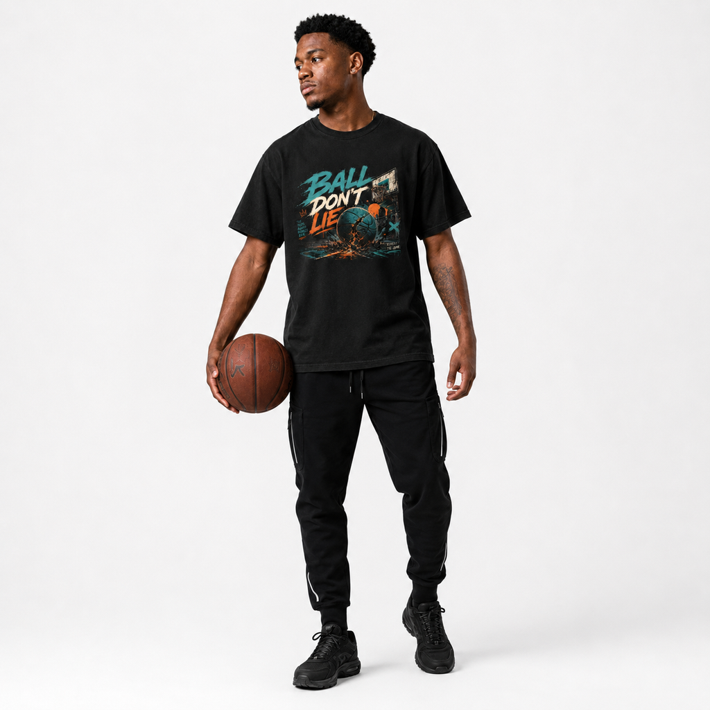 Ball Don’t Lie T-Shirt close-up Brick City basketball streetwear detail