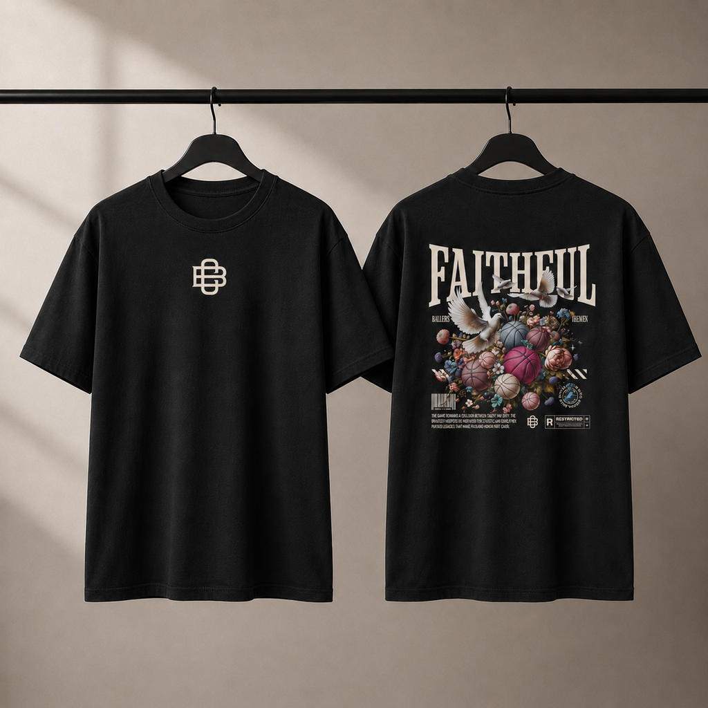 The Faithful T-Shirt by Brick City on a studio product mockup