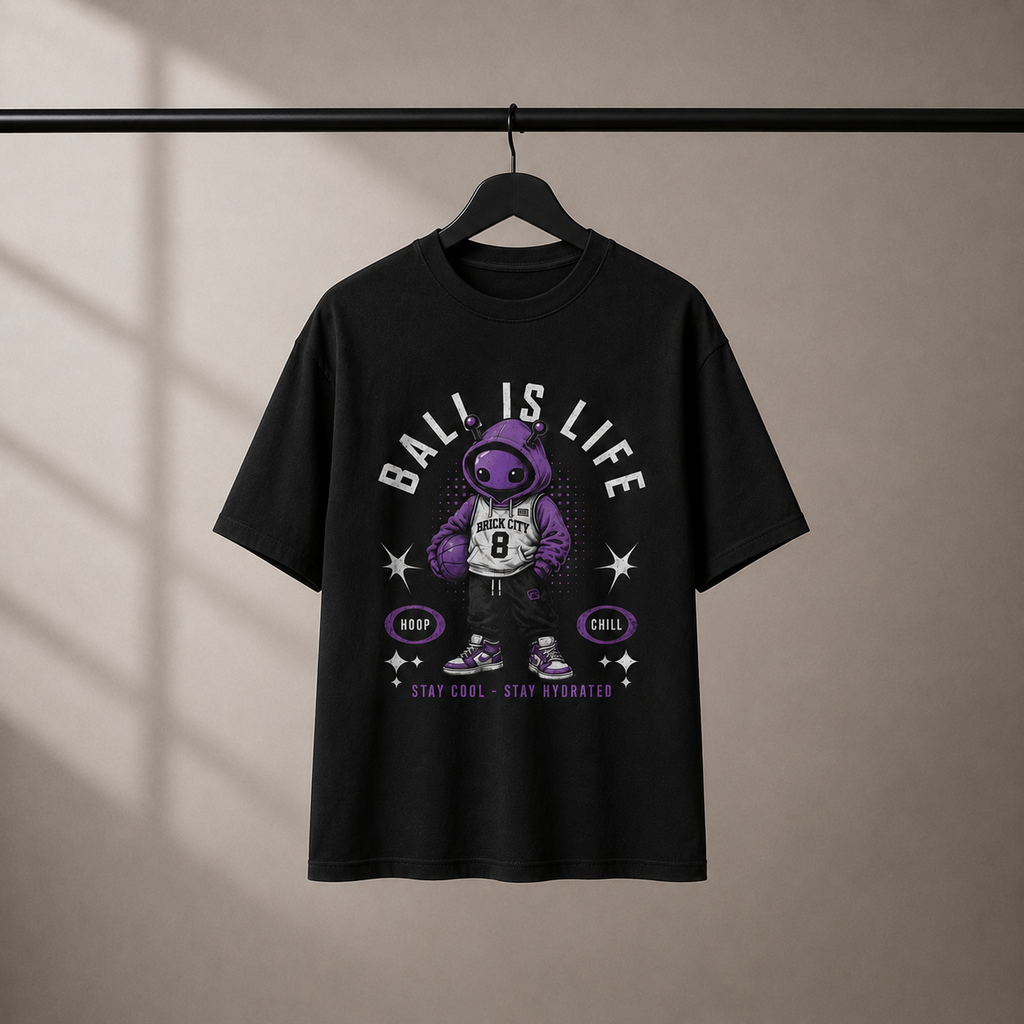 Ball Is Life T-Shirt by Brick City on a studio product mockup