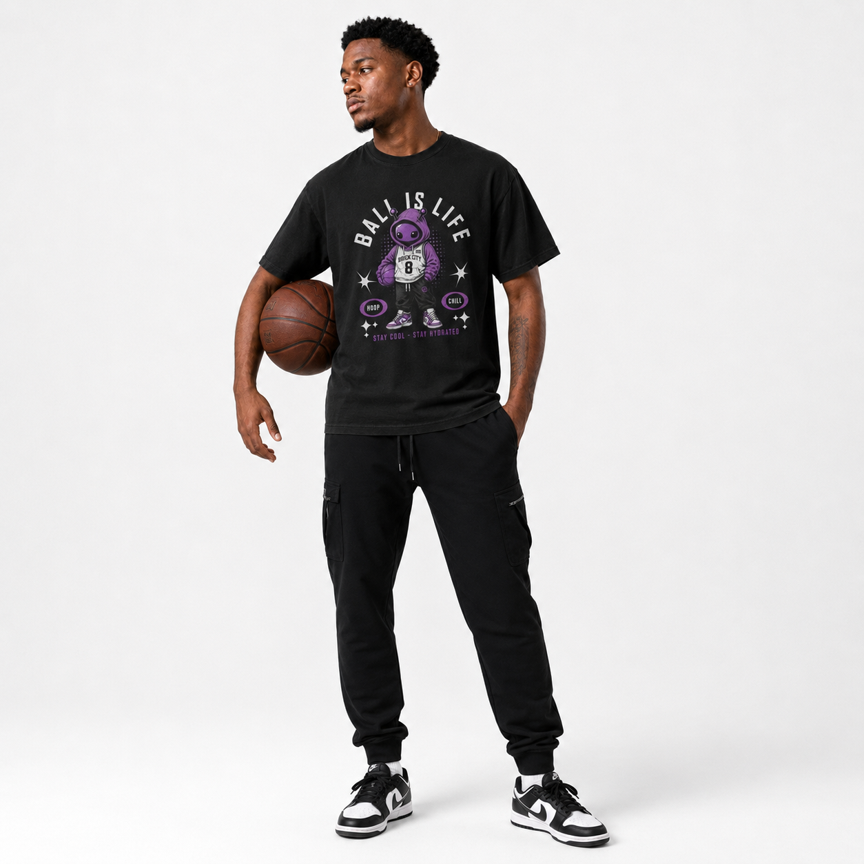 Ball Is Life T-Shirt relaxed basketball streetwear lifestyle mockup