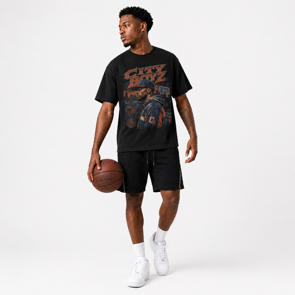 City Boys T-Shirt relaxed basketball streetwear lifestyle mockup