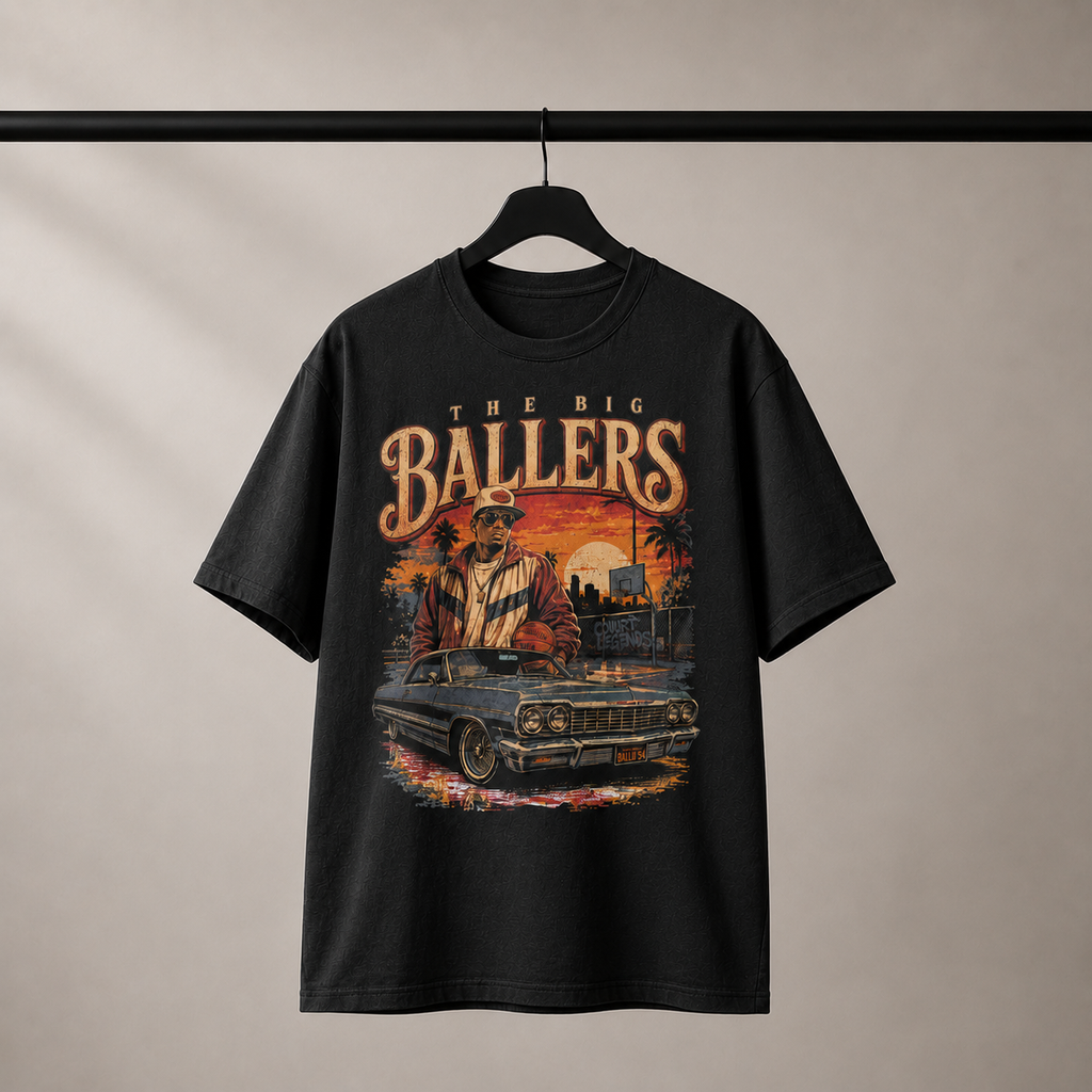 Big Ballers T-Shirt by Brick City on a studio product mockup