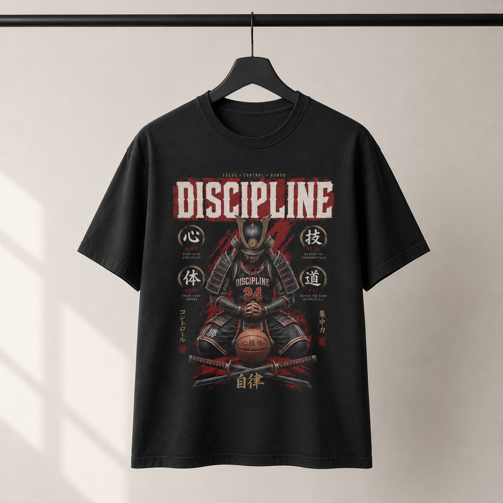 Discipline T-Shirt by Brick City on a studio product mockup