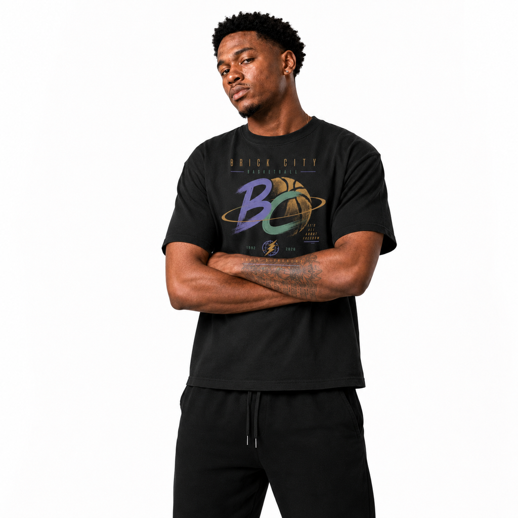 Brick City T-Shirt lifestyle mockup with basketball streetwear styling