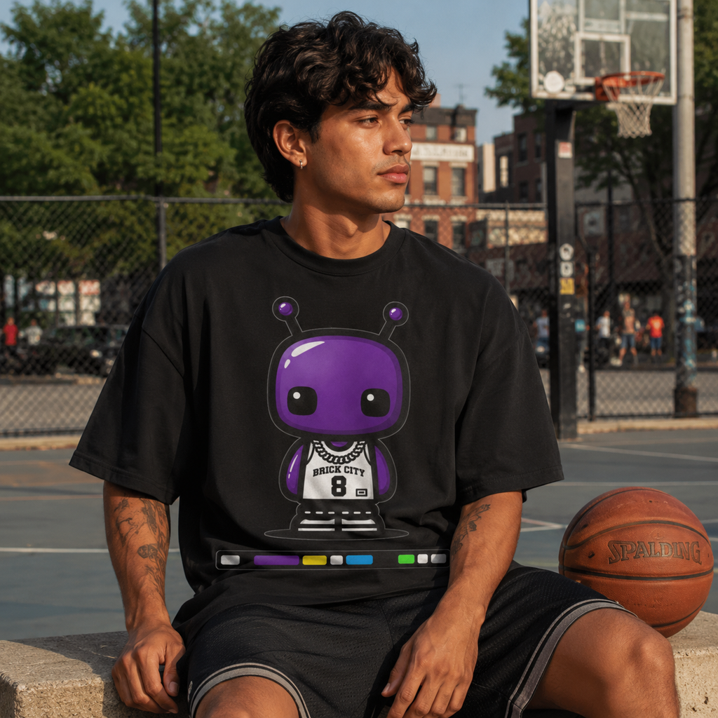 Purple Royalty Tee black basketball graphic t-shirt front view mockup