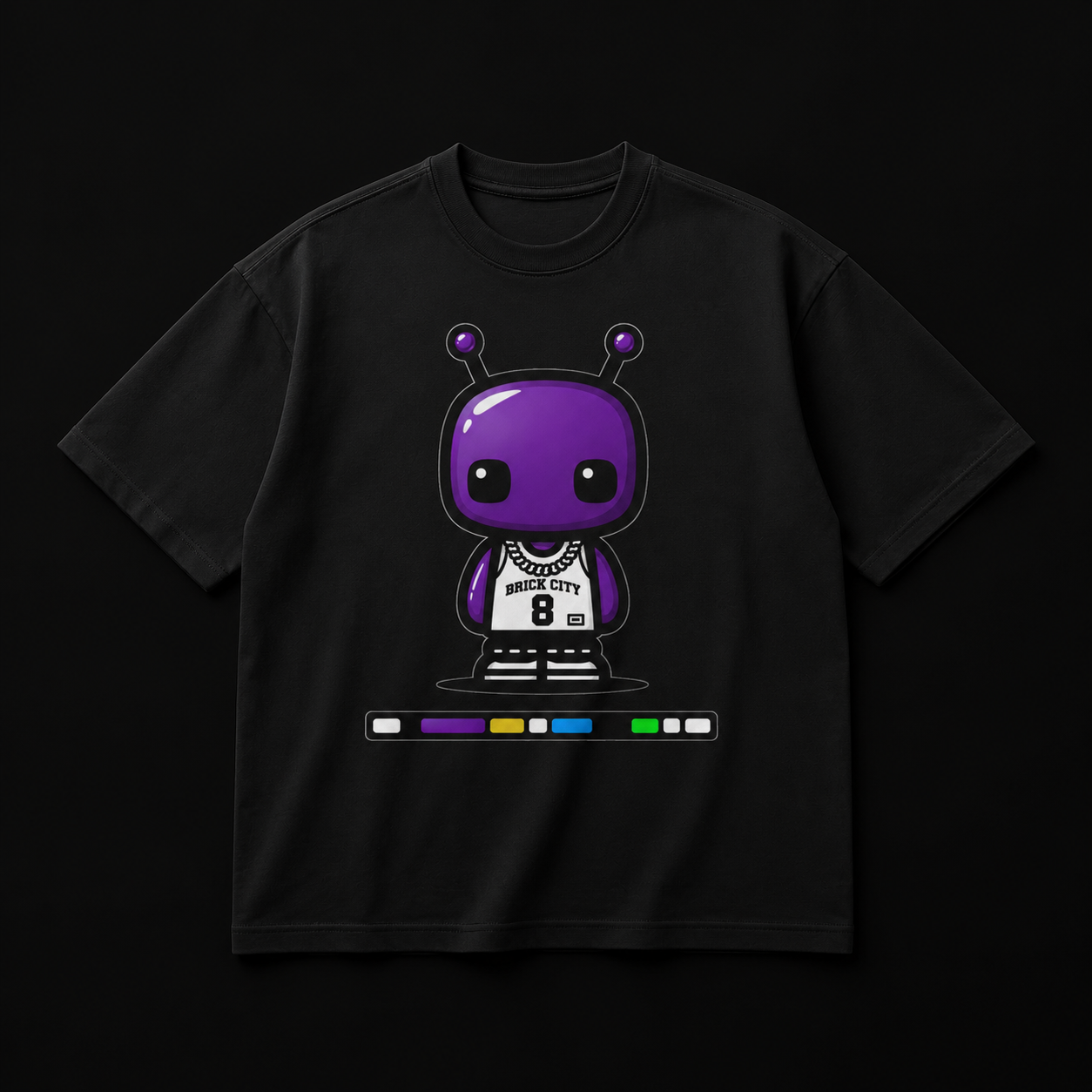 Purple Royalty Tee black basketball graphic t-shirt flat lay on a dark background