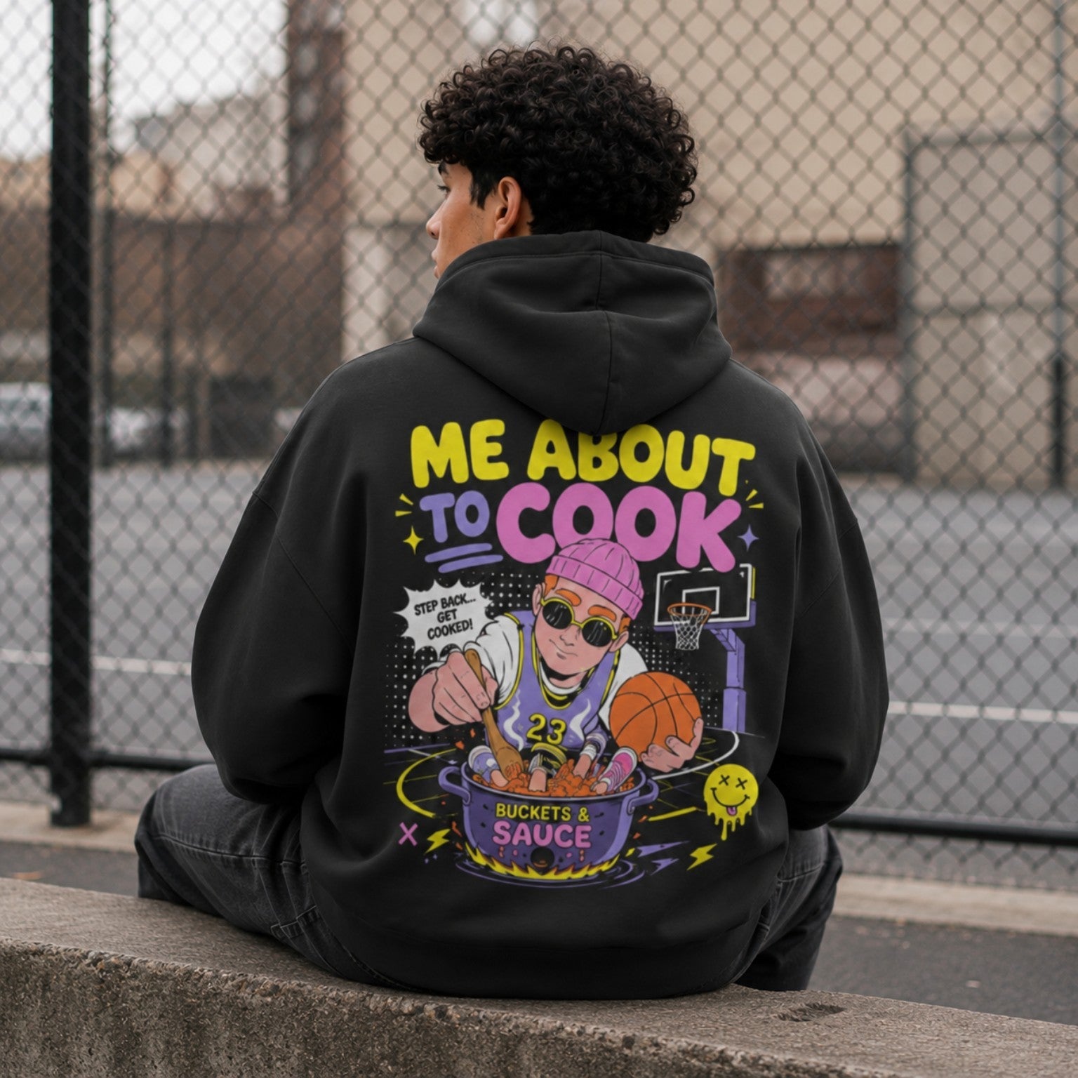 About to Cook Oversized Hoodie black back print relaxed courtside lifestyle