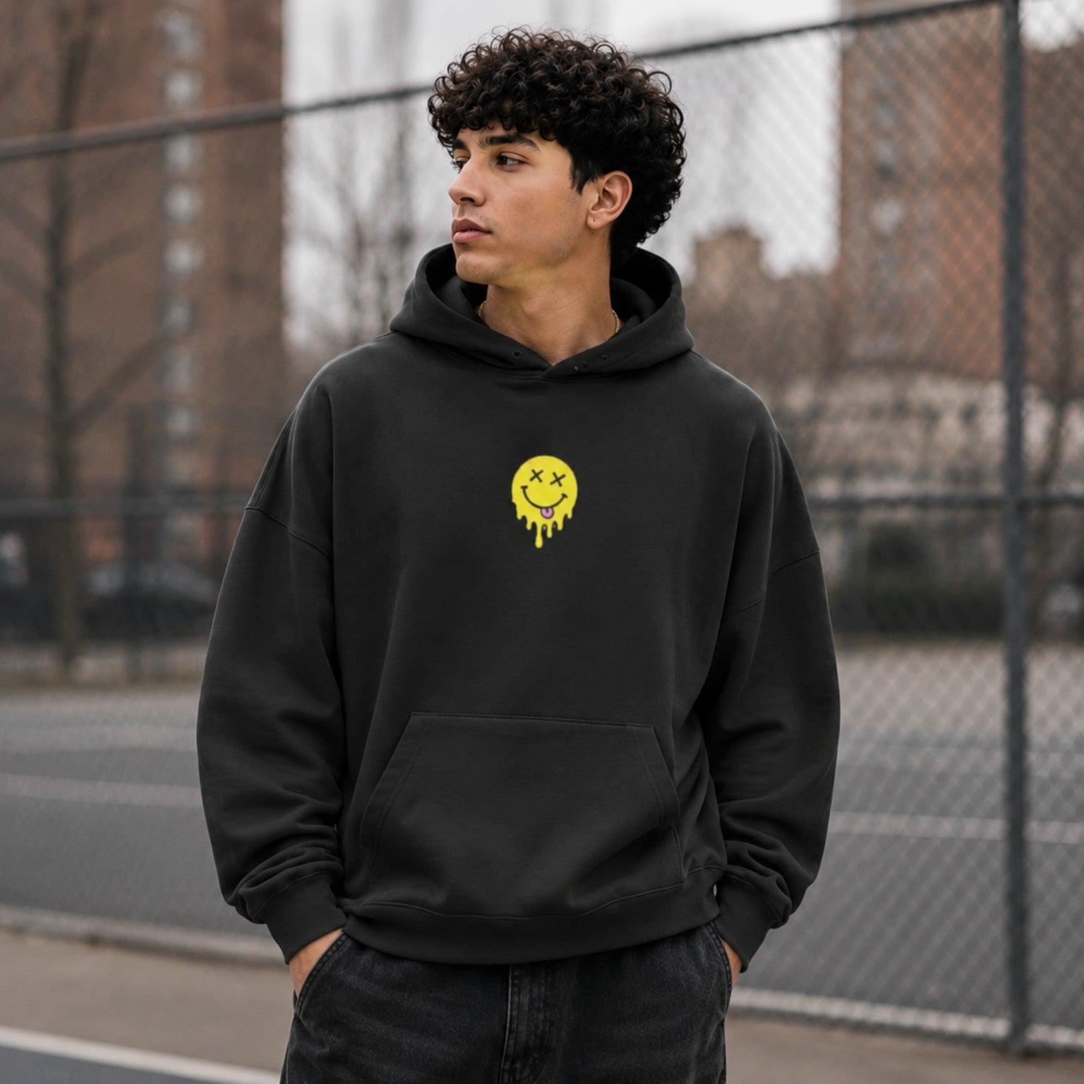 About to Cook Oversized Hoodie black front print basketball court lifestyle