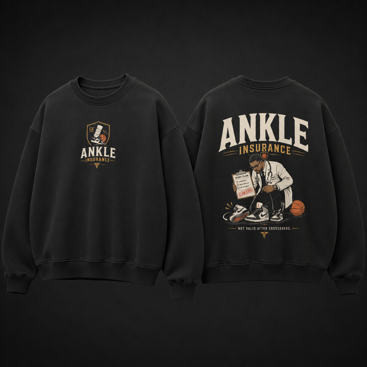Ankle Insurance Oversized Sweatshirt black front and back product mockup