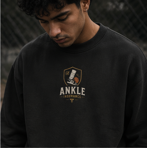 Ankle Insurance Oversized Sweatshirt black front print close up lifestyle