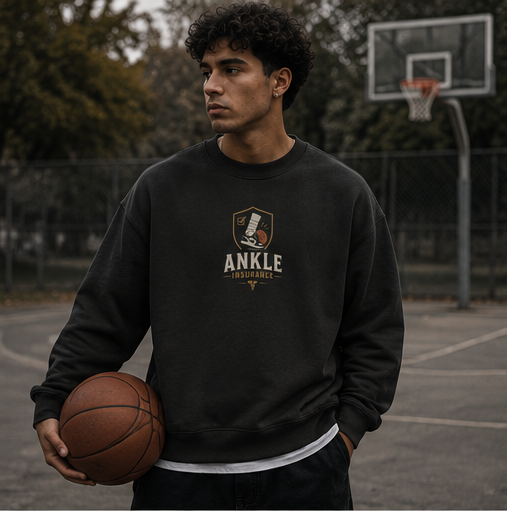 Ankle Insurance Oversized Sweatshirt black front print basketball court lifestyle