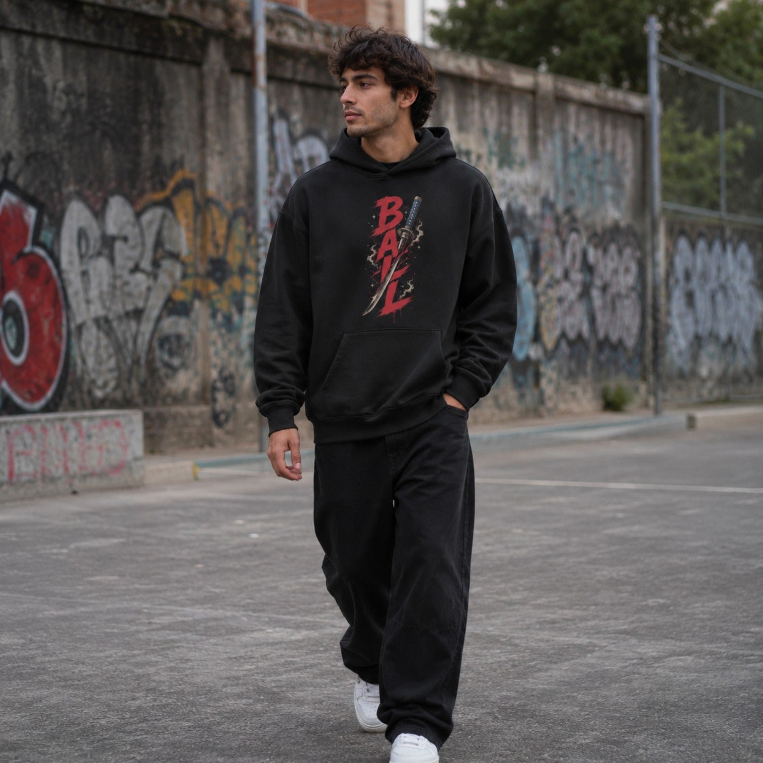 Ball Don’t Lie Oversized Hoodie black front print graffiti court lifestyle
