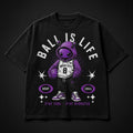 Ball Is Life Brick Tee black oversized basketball graphic t-shirt product mockup on dark background