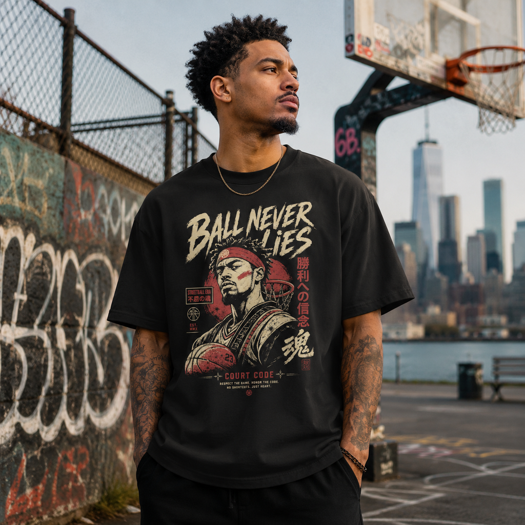 Ball Never Lies Tee oversized black basketball t-shirt urban lifestyle image