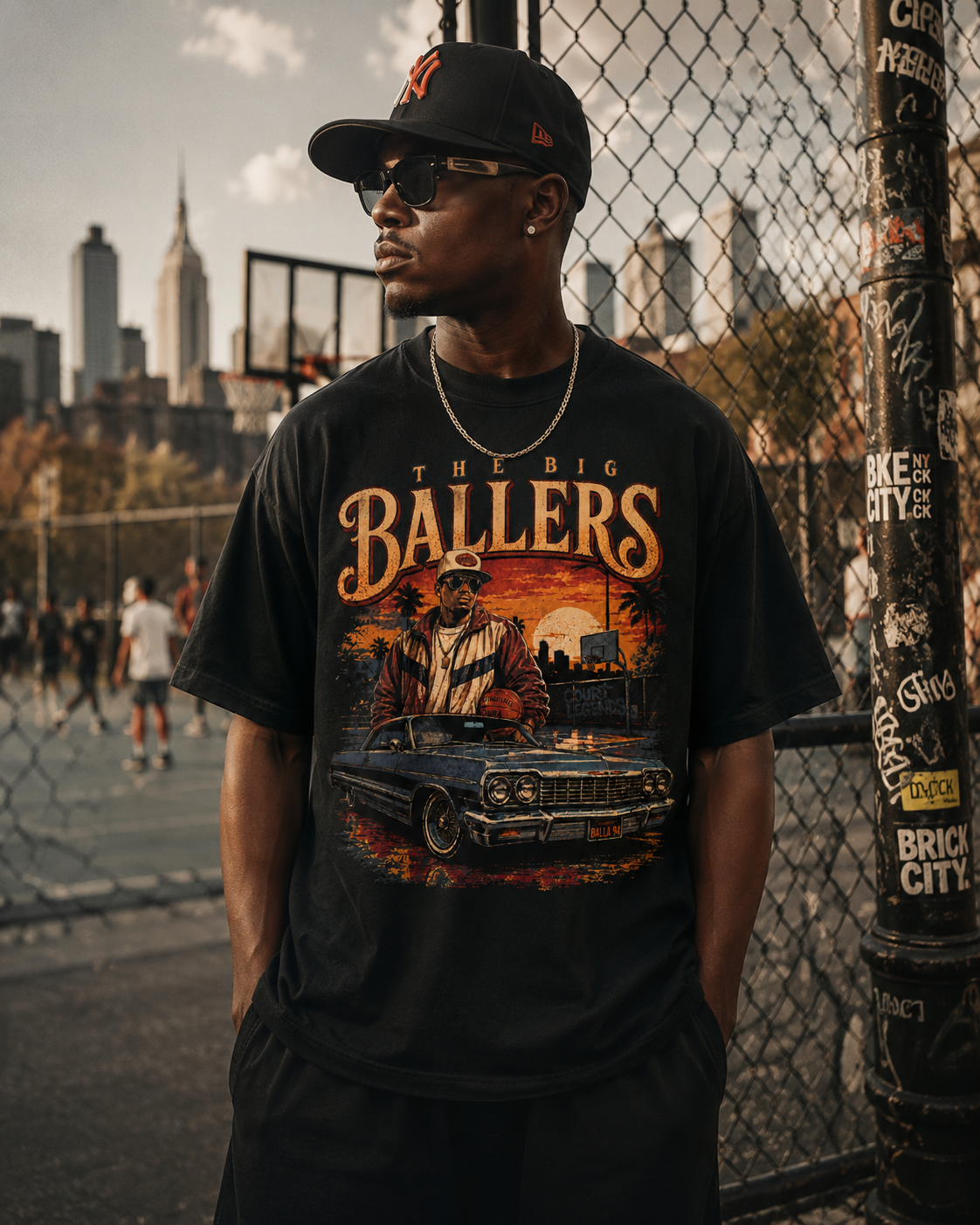 Big Ballers Tee worn in urban basketball streetwear setting