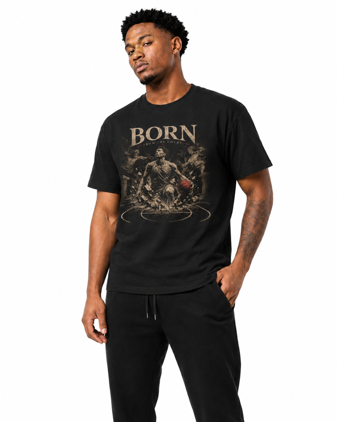 Born to Play T-Shirt on Brick City model in studio view two