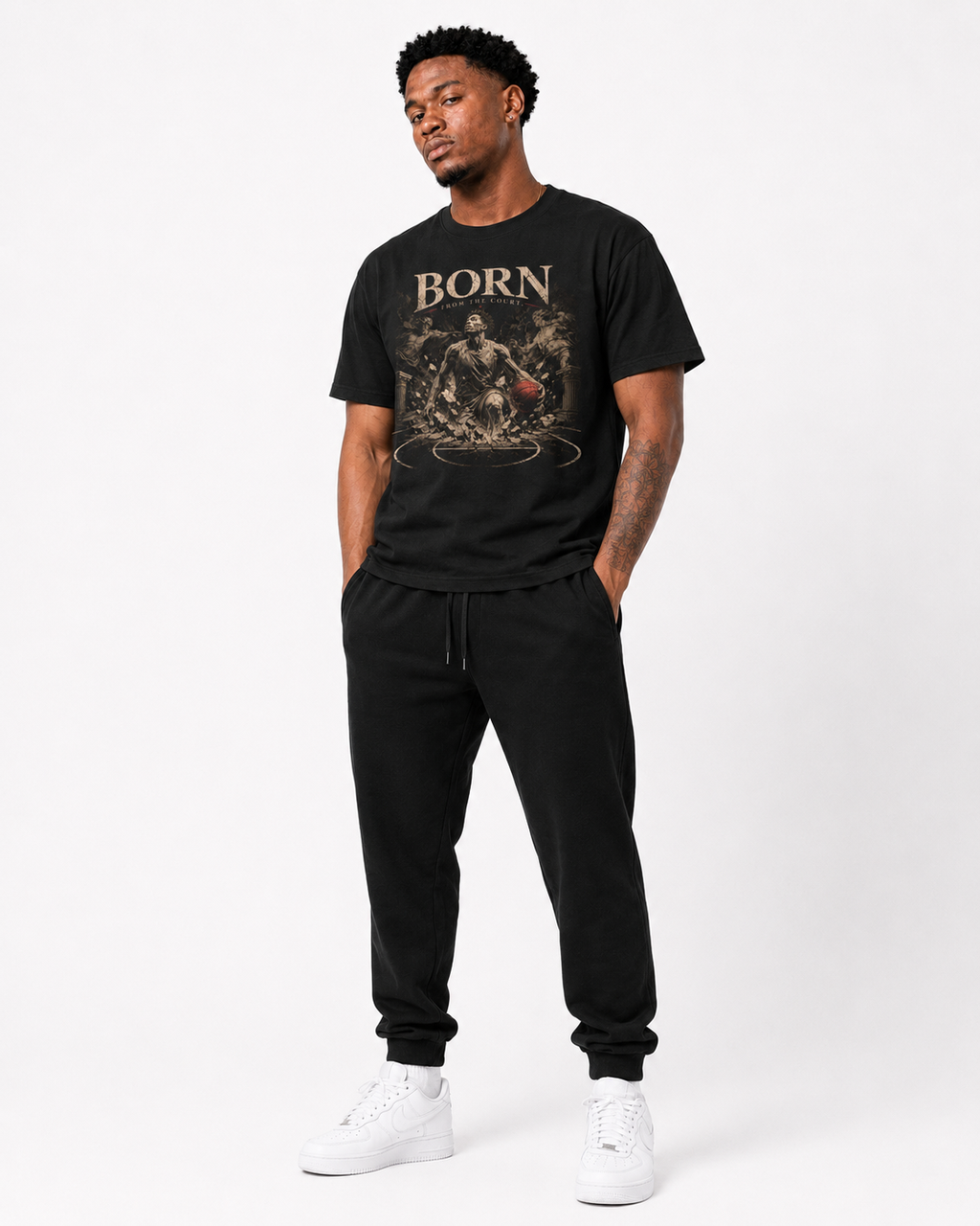 Born to Play T-Shirt on Brick City model in studio view three