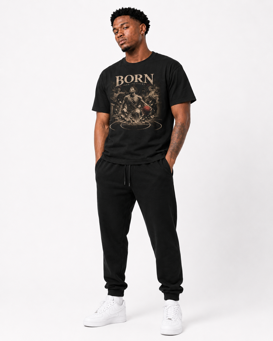Born to Play T-Shirt on Brick City model in studio view three