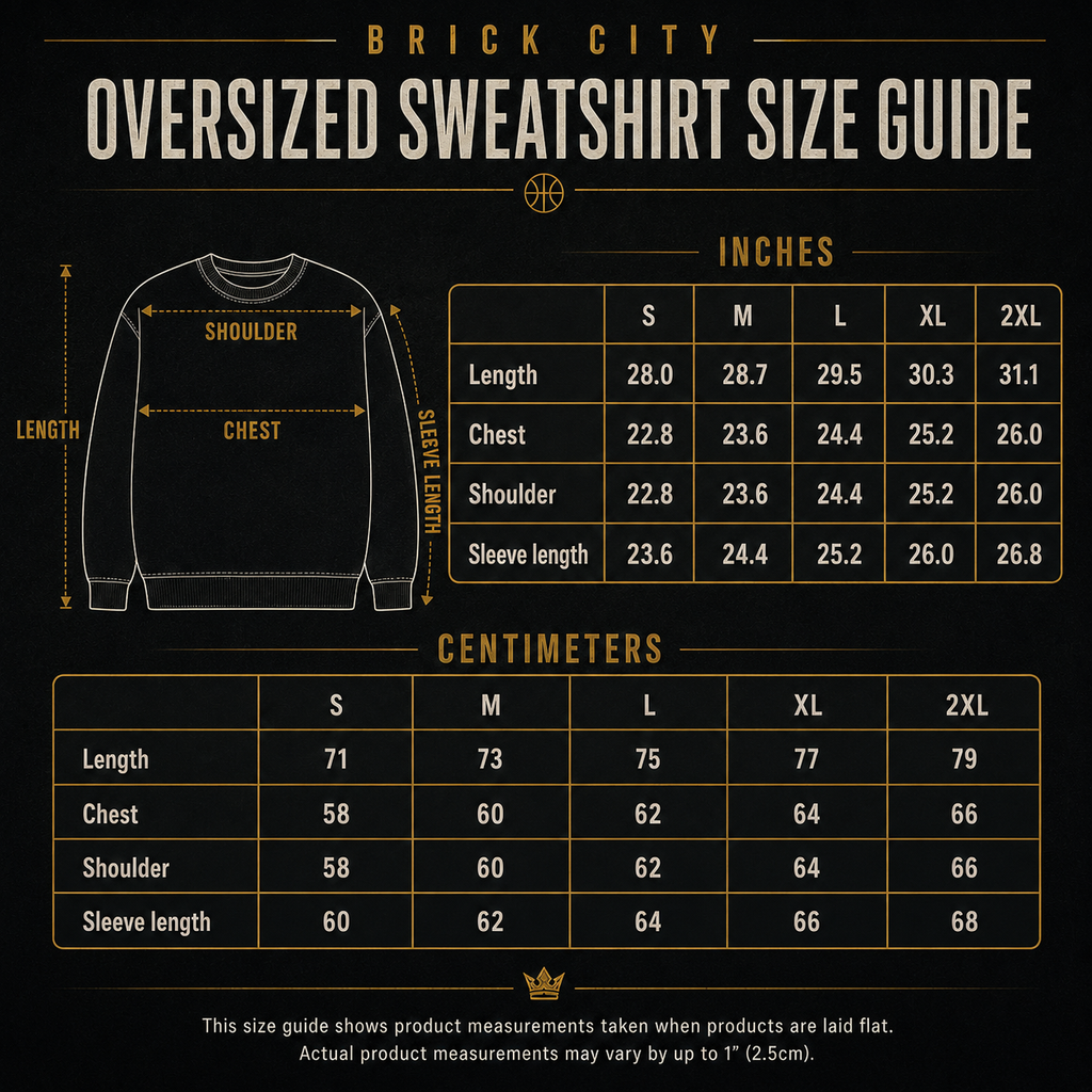 Brick City oversized sweatshirt size guide