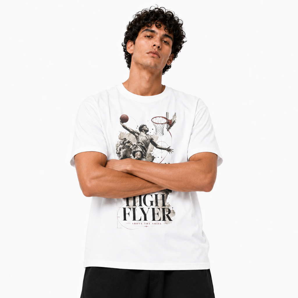 Brick City white basketball T-shirt model image one