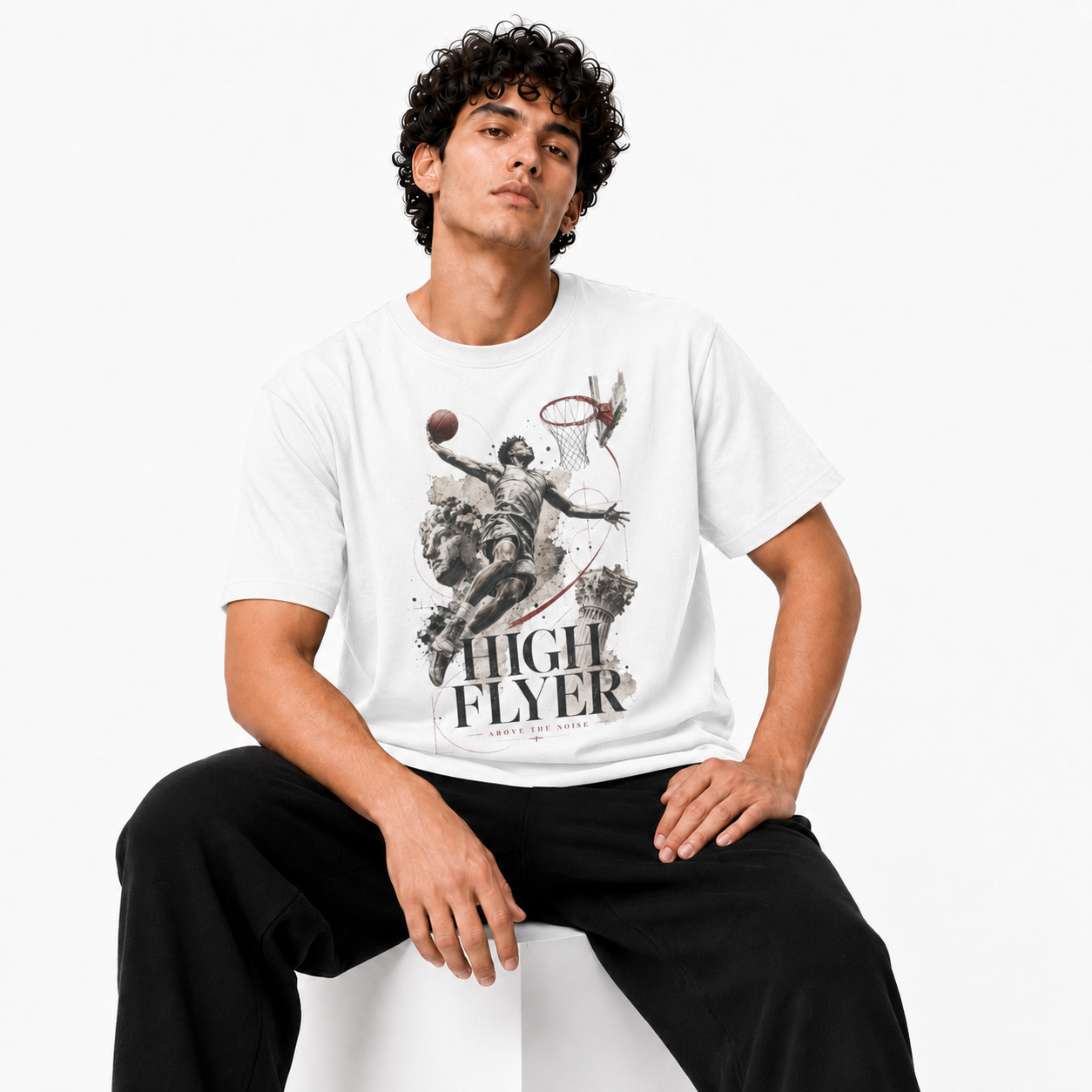 Brick City white basketball T-shirt model image two