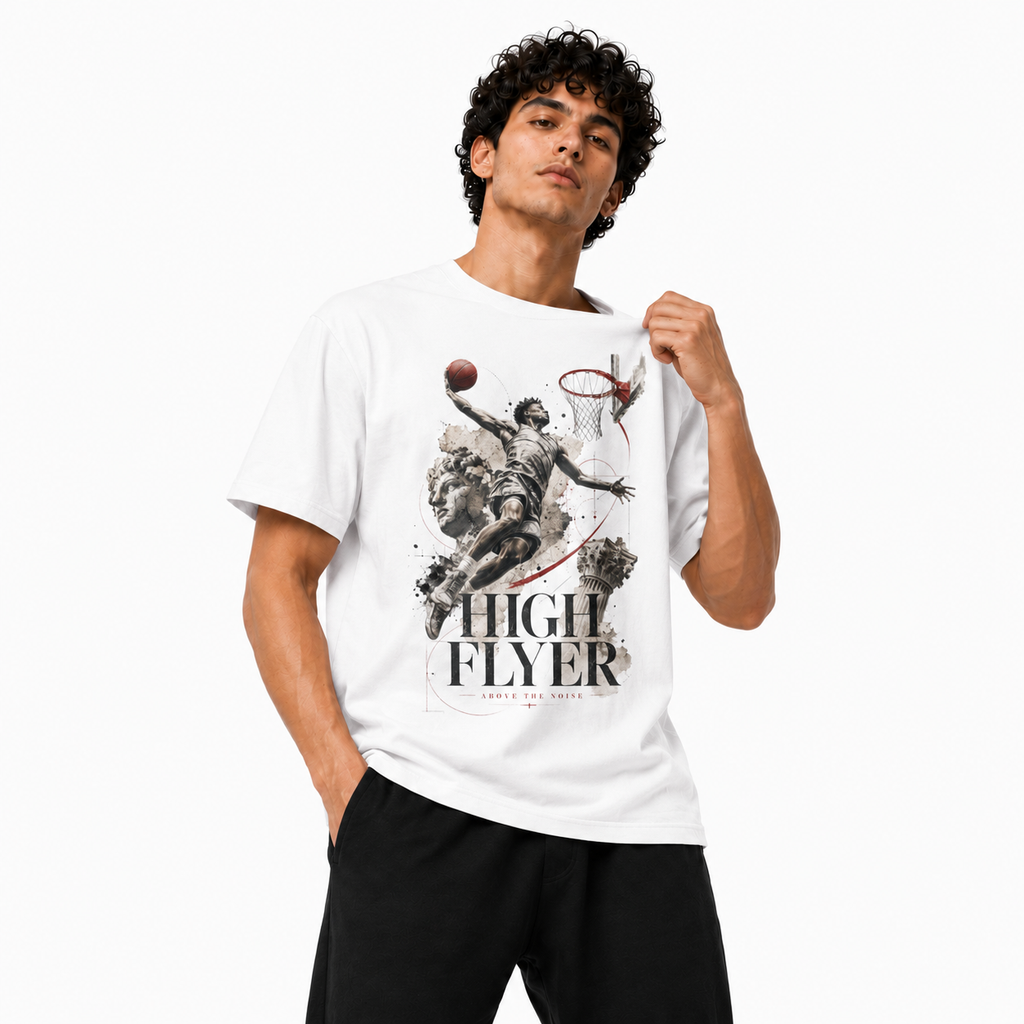 Brick City white basketball T-shirt model image three