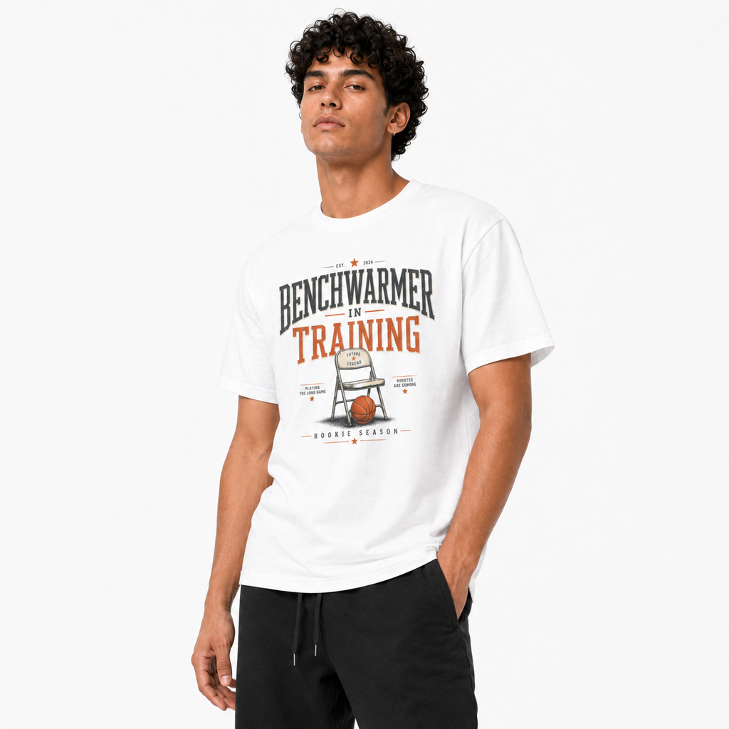 Brick City Bench Warmer basketball T-shirt model view one