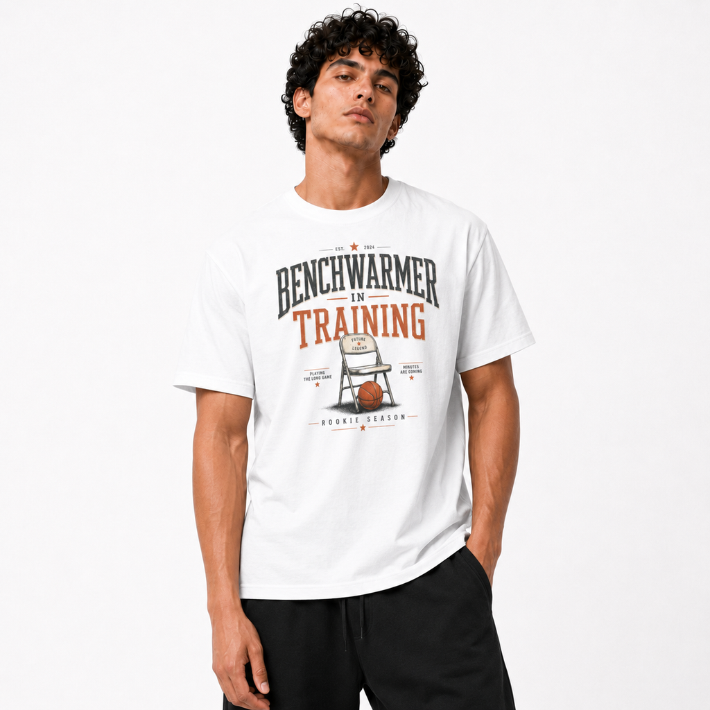 Brick City Bench Warmer basketball T-shirt model view two