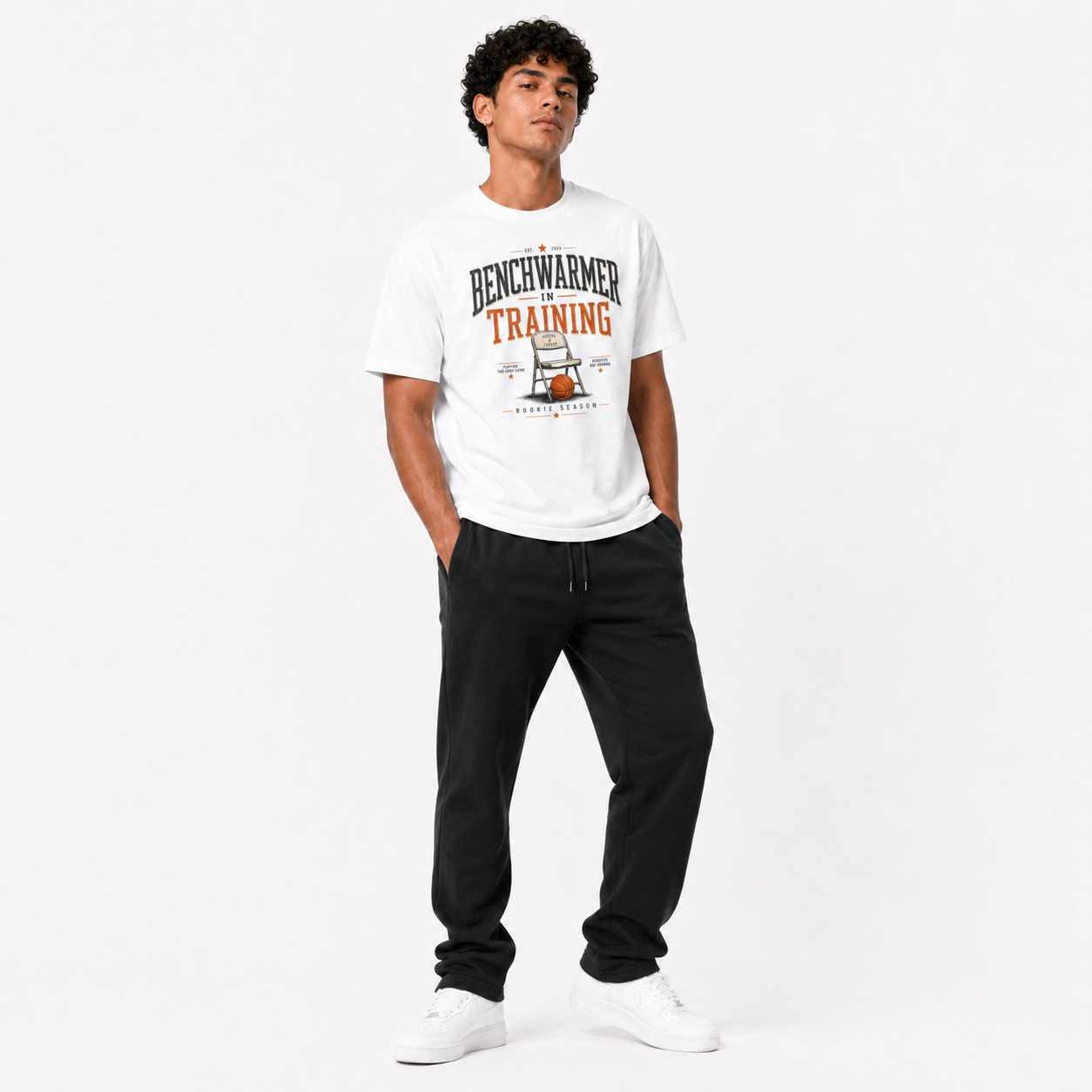 Brick City Bench Warmer basketball T-shirt model view three