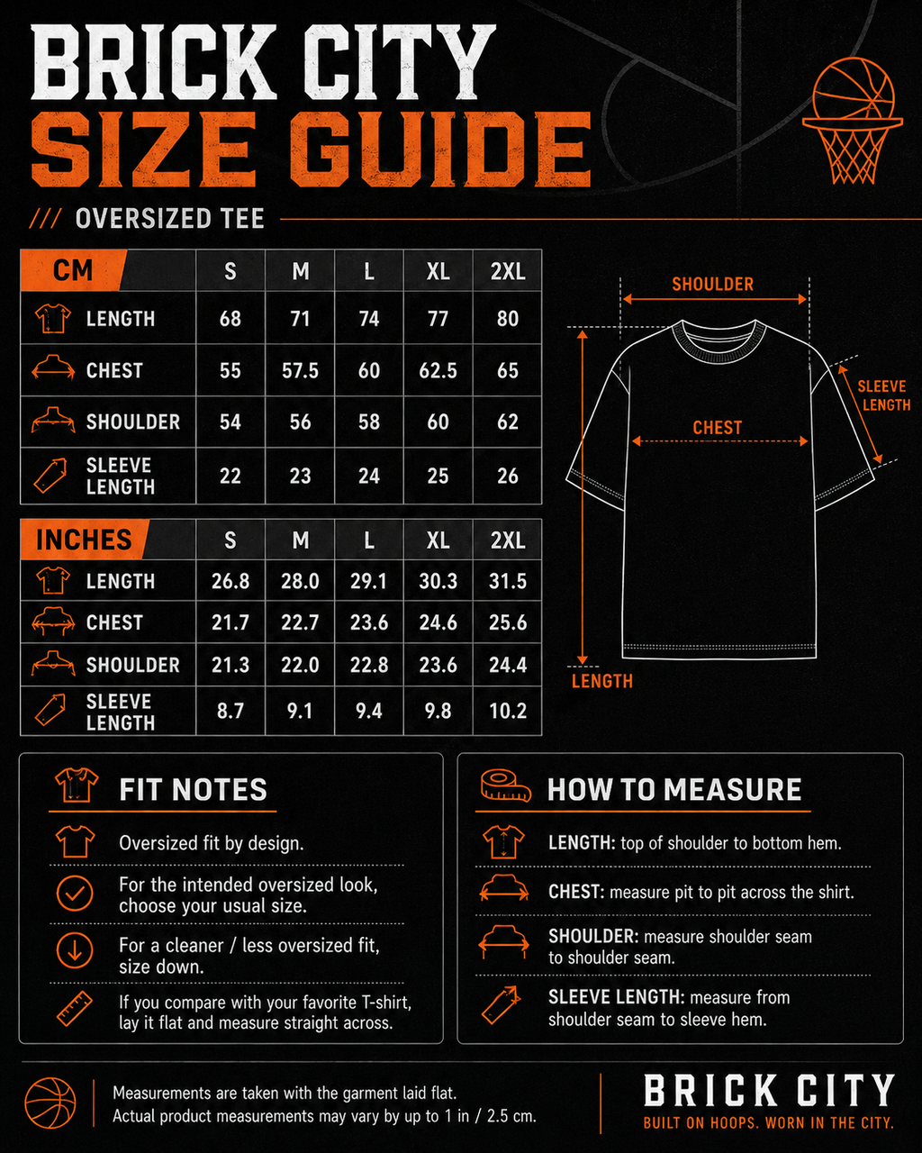 Brick City oversized tee size guide