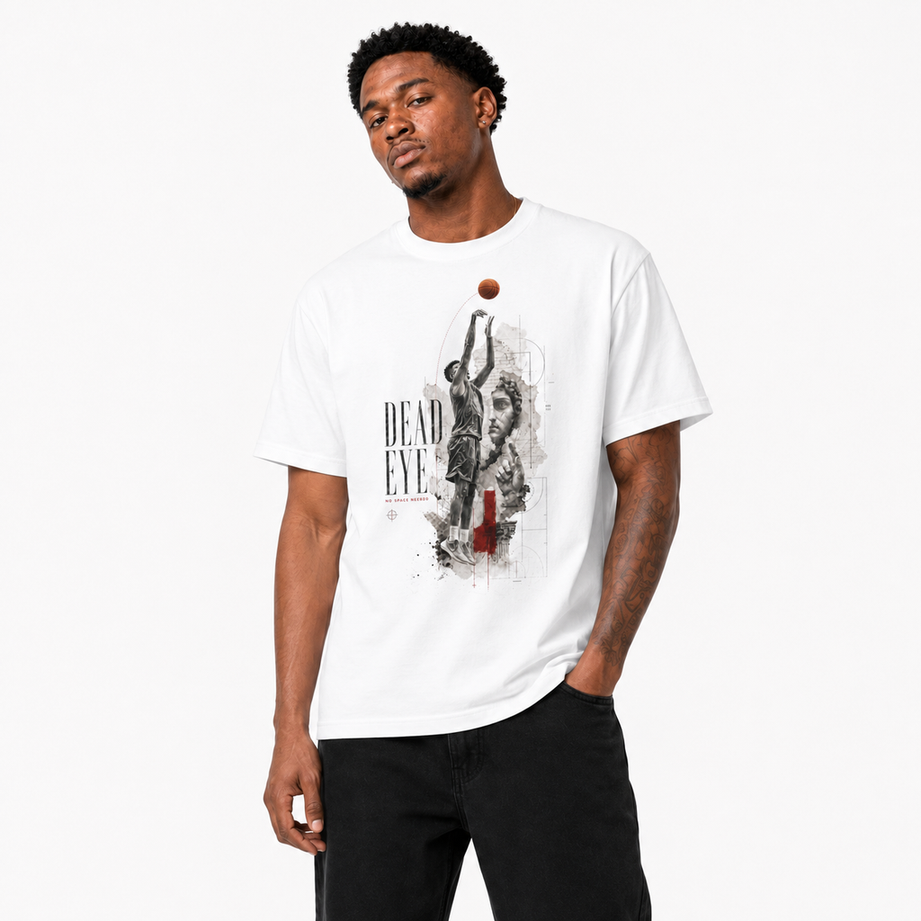 Brick City white basketball T-shirt model image two