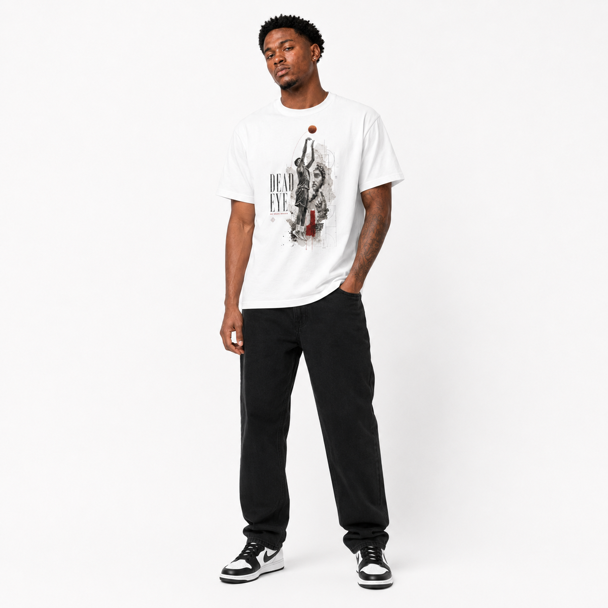 Brick City white basketball T-shirt model image three