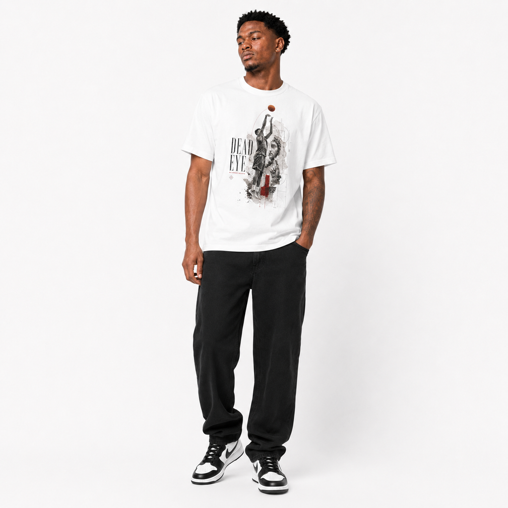 Brick City white basketball T-shirt model image four