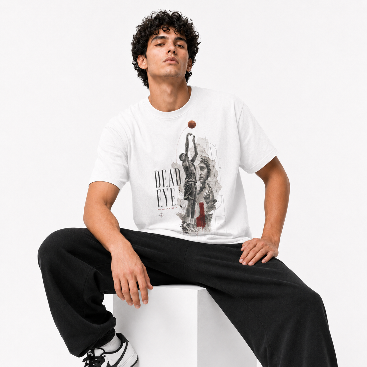 Brick City white basketball T-shirt model image five