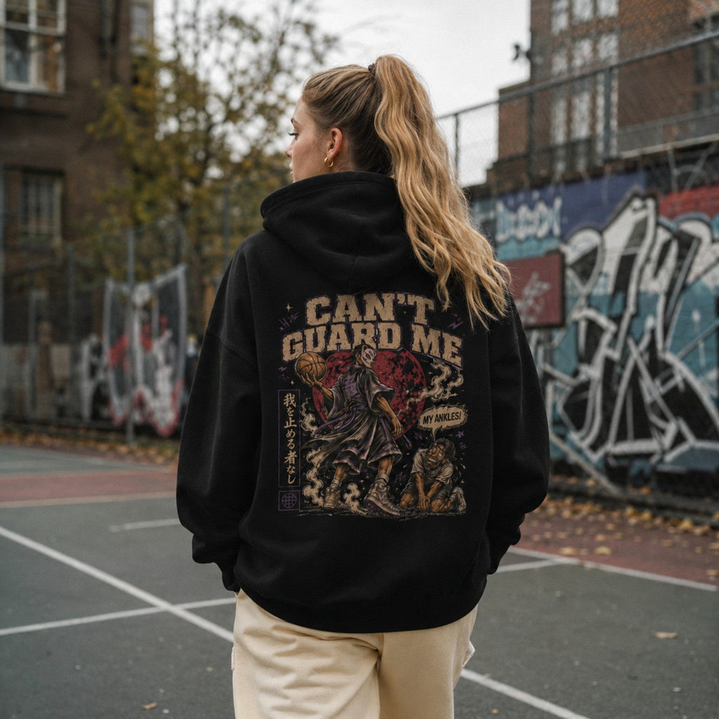 Can’t Guard Me Oversized Hoodie black back print basketball graphic