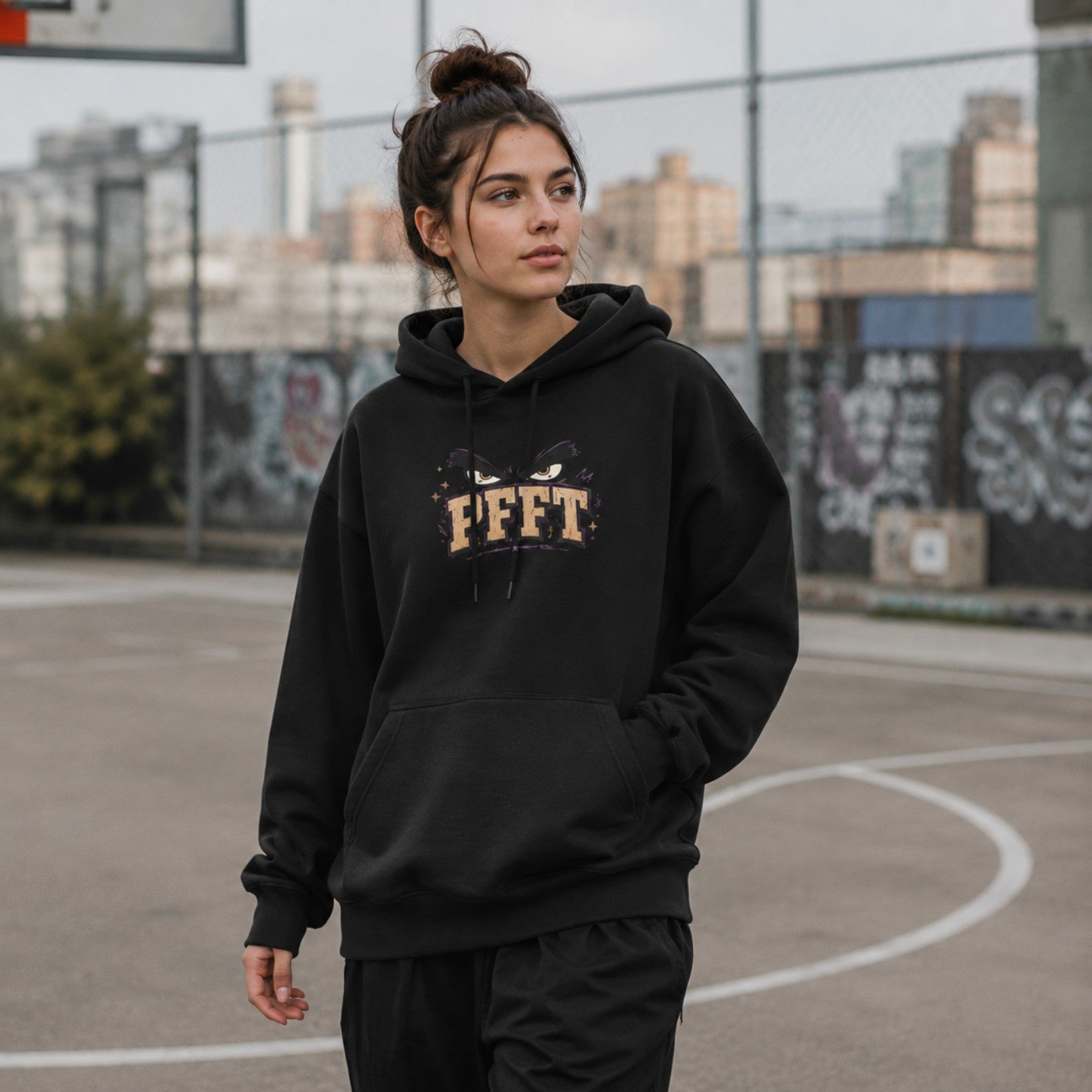 Can’t Guard Me Oversized Hoodie black front print basketball court lifestyle