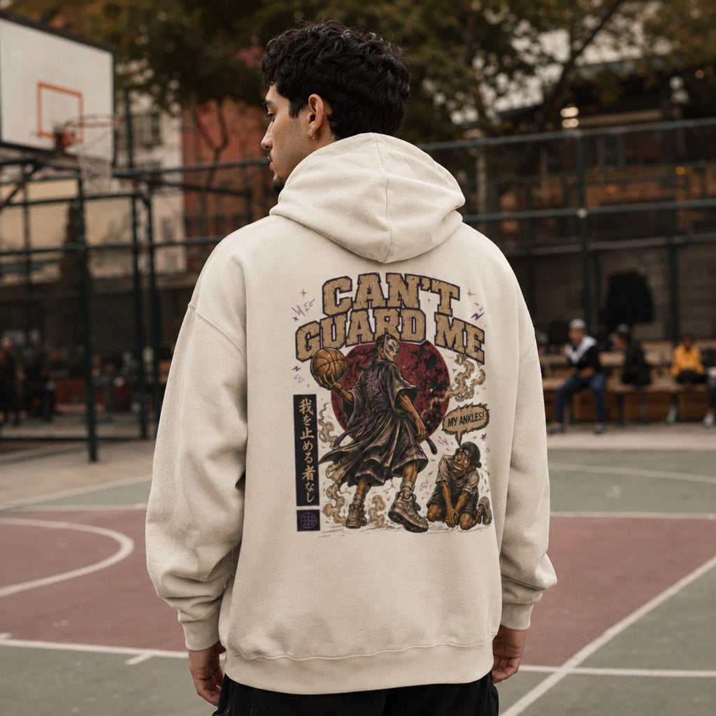 Can’t Guard Me Oversized Hoodie light beige back print basketball graphic