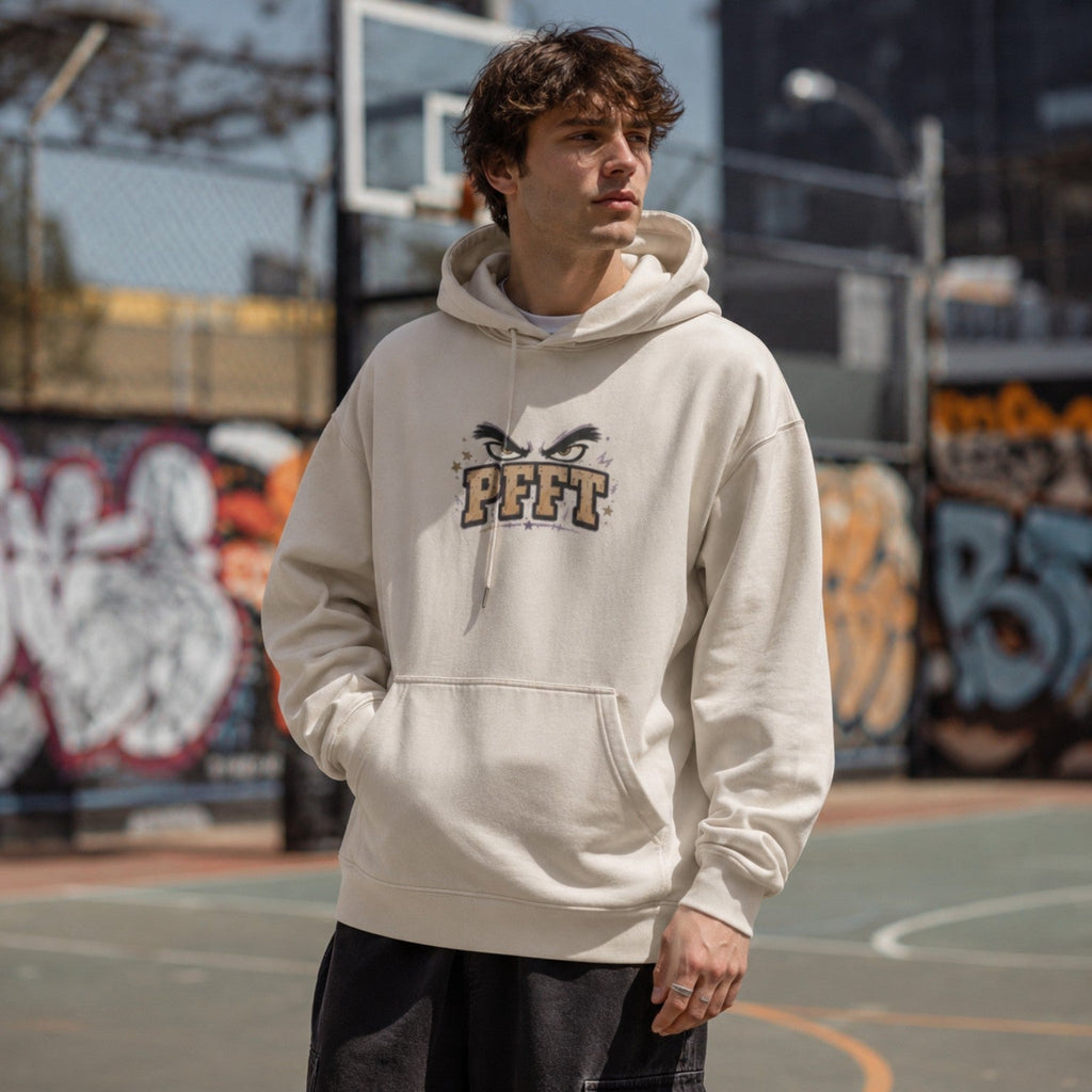 Can’t Guard Me Oversized Hoodie light beige front print basketball court lifestyle