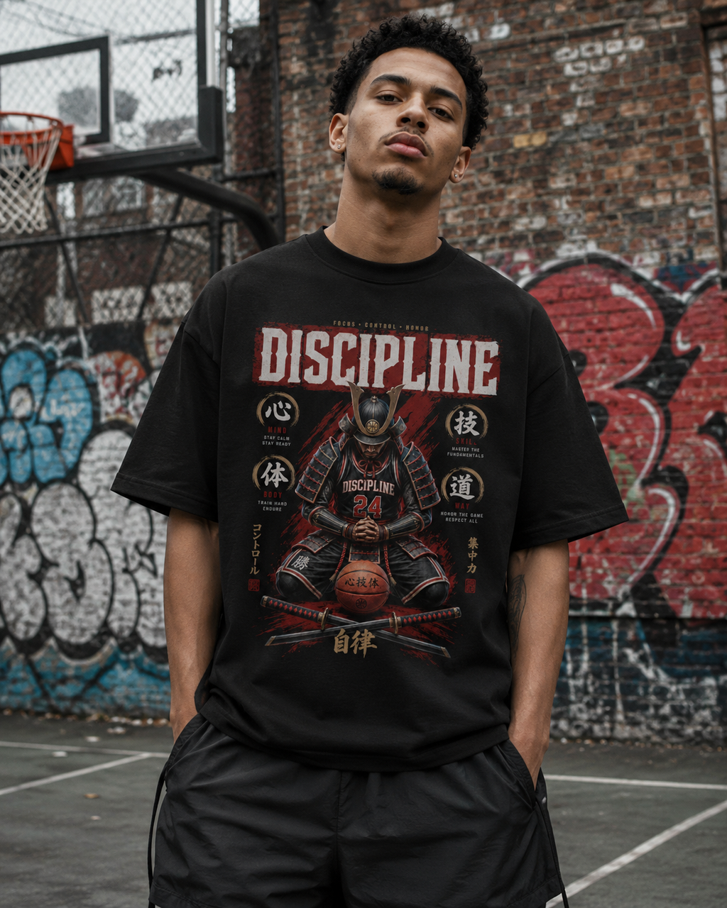 Discipline Tee oversized black basketball t-shirt urban lifestyle image