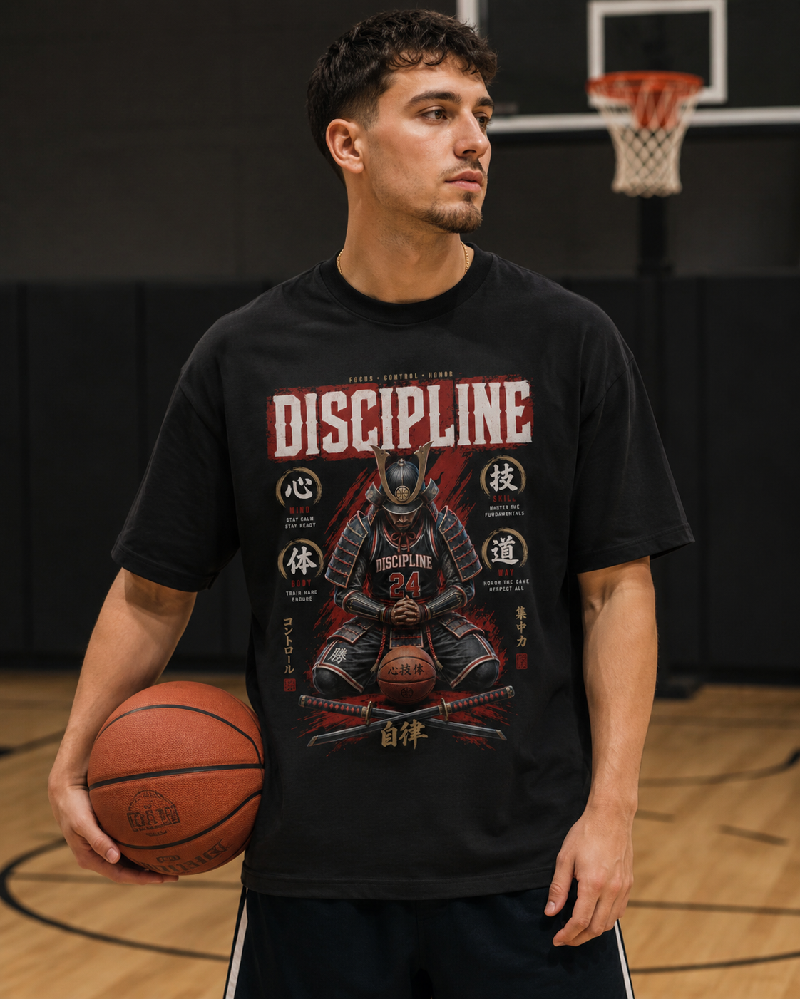 Discipline Tee anime-inspired basketball graphic tee lifestyle mockup