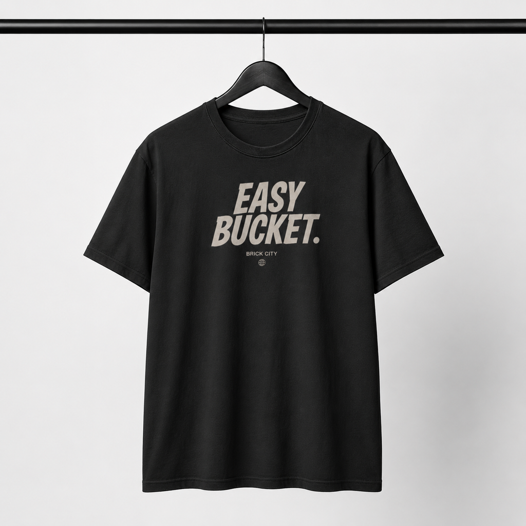 Easy Bucket T-Shirt by Brick City on a studio product mockup