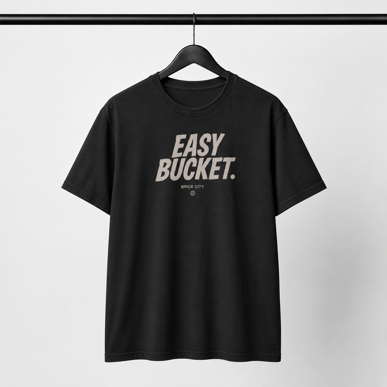 Easy Bucket T-Shirt by Brick City on a studio product mockup