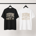 Everyone Can Get It T-Shirt in black and white on a studio clothing rail
