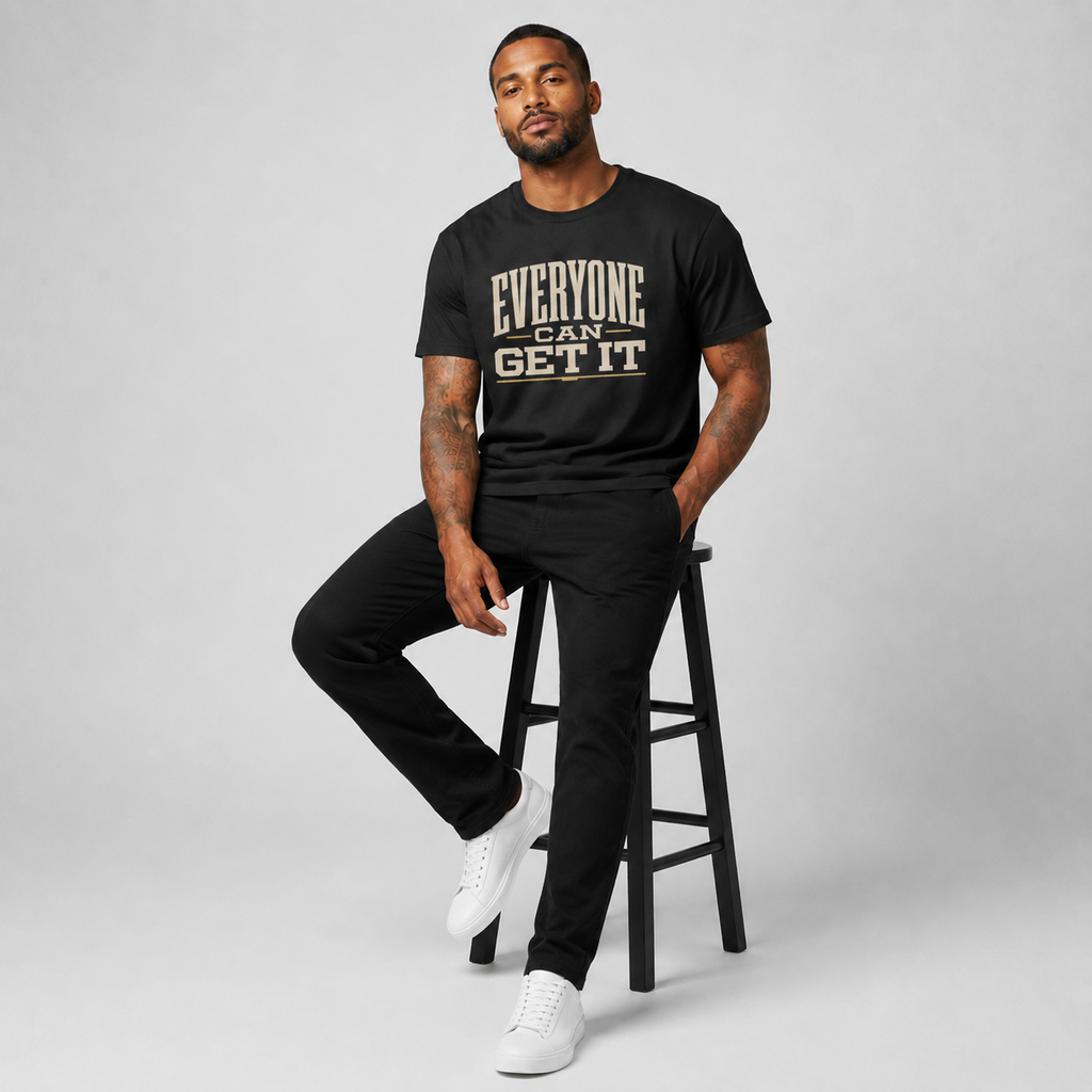 Everyone Can Get It white T-shirt three-quarter view on Brick City model