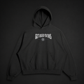Get Used To This black oversized basketball hoodie, front view flat lay