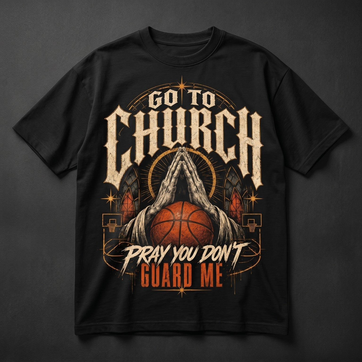 Can’t Guard Me Taunt Tee black t-shirt product mockup on dark background